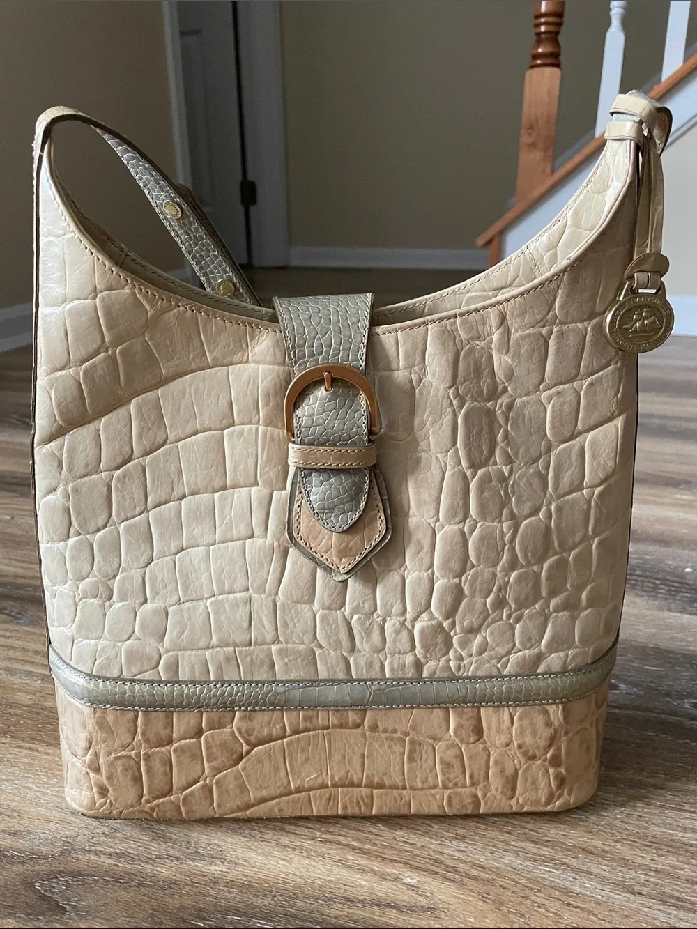 Brahmin Kendall Tri Color Cream Hobo Shoulder Bag